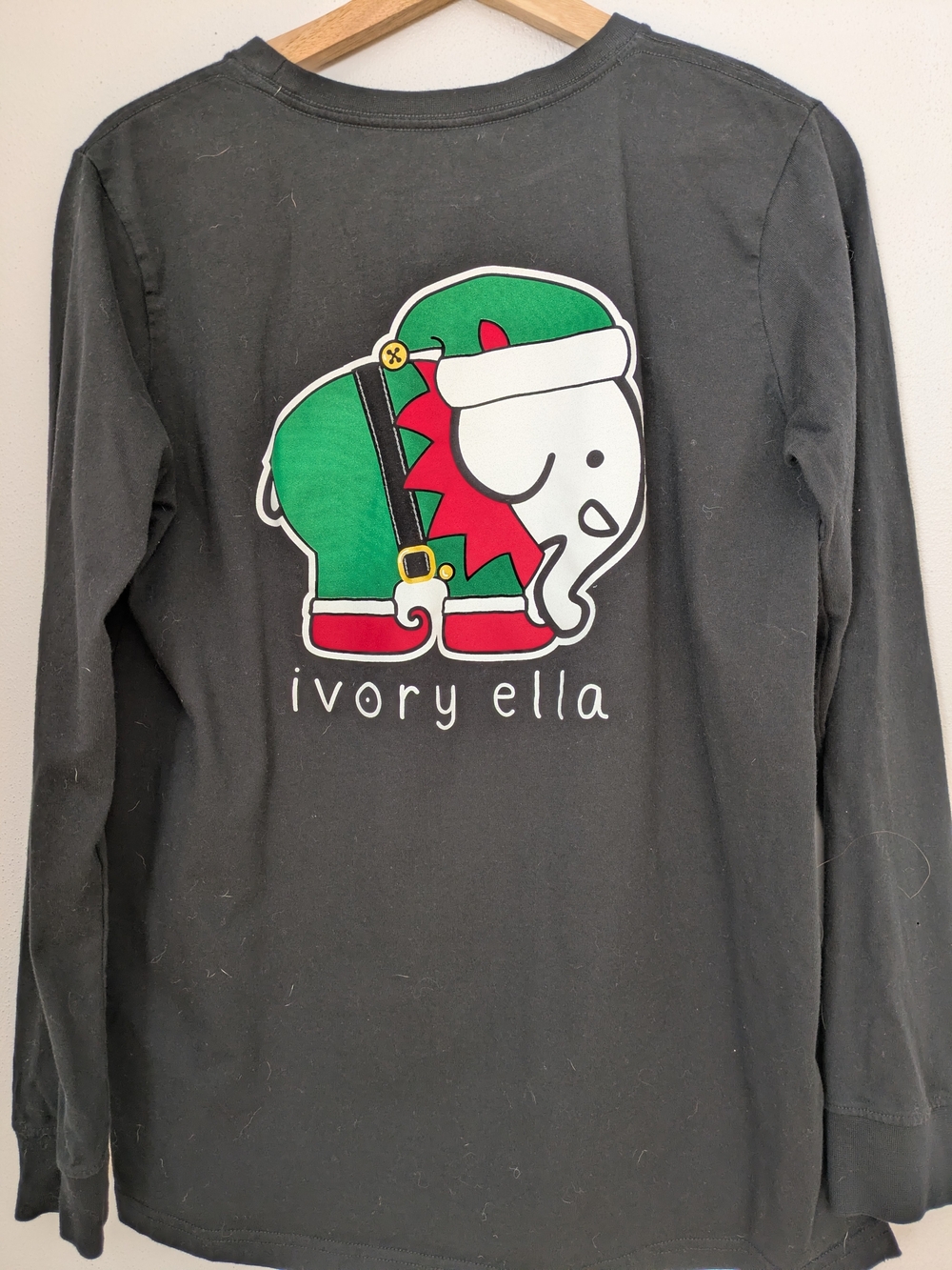 ivory ella Black Long-Sleeve Tee with Green & Red Elf Elephant Graphic